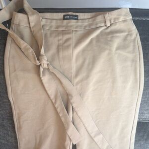 NY Collection Beige Belted Trousers